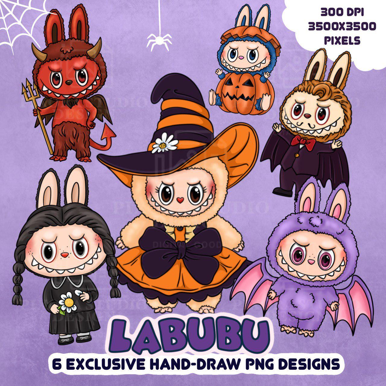 Labubu Halloween Clipart Bundle | Kawaii Illustrations