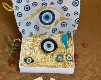 Blue Evil Eye Protection Gift Set, Guardian Charm, Blessing Set