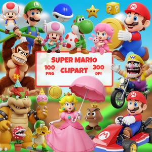 Super Mario PNG Clipart Bundle: Birthday Party Graphics (Digital Download)