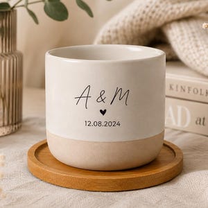 Mug personnalisé avec initiales et date, gravure cadeau, plateau en option, céramique artisanale, format latte 180 ml