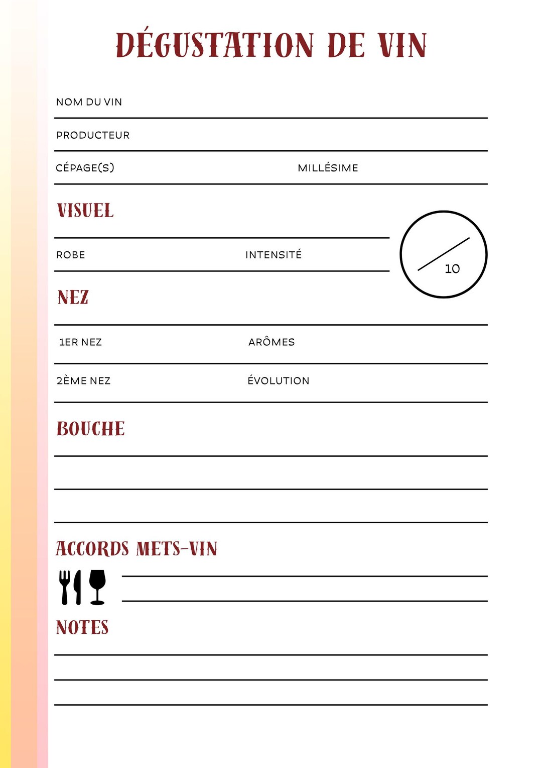 Wine Tasting Sheet – Printable PDF to Download | Printable Wine Tasting ...