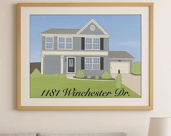 Retrato personalizado a partir de una foto, dibujo de una casa, regalo para la primera vivienda, regalo de cierre de una inmobiliaria, regalo personalizado, regalo de inauguración de la casa, boceto a color