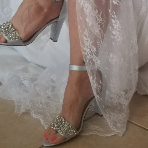 Blue Block Heels Over 100 COLORS Blue Bridal Sandals Rhinestone and Pearl Design Blue Bridal Shoes Blue Wedding Shoes Ivory shops Bridal Shoes