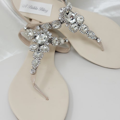 Ivory Wedding Sandals With Chunky Crystals Ivory Bridal - Etsy