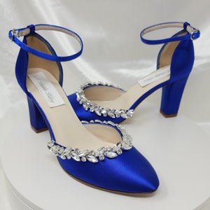 Blue chunky 2025 heel wedding shoes