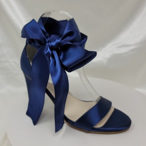 Navy Blue Block Heels with Satin Bow Design Blue Wedding Shoes Blue Chunky Heels Blue Bridal Shoes 100 COLORS Navy Bridal Shoes