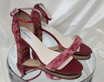 Burgundy Lace Bridal Shoes Burgundy Chunky Heels 100 COLORS Burgundy Lace Bridal Block Heels Burgundy Block Heels