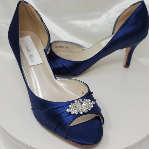 Navy Blue Wedding Shoes Crystal Rose Gold Applique Navy Blue | Etsy