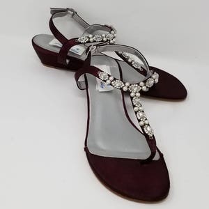 Wine Wedding Shoes Wedding Wine Sandals Wine Bridal Sandals with Rhinestone and Pearl Design- Over 100 Color Choices