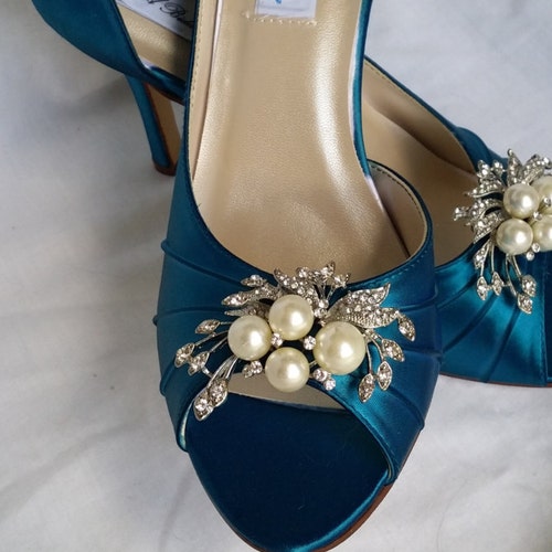 Teal Wedding Shoes Crystal Back Design Teal Bridal Shoes 100 - Etsy