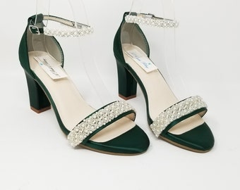 hunter green block heels