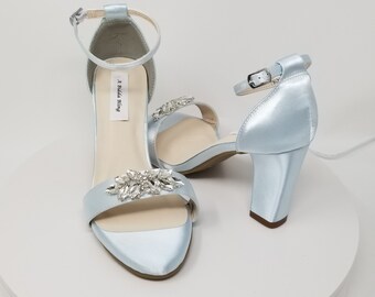 slate blue block heels