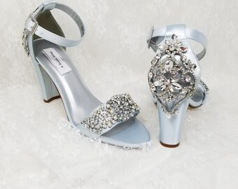 blue bridal shoes block heel