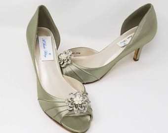 sage green satin shoes