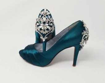 teal satin shoes