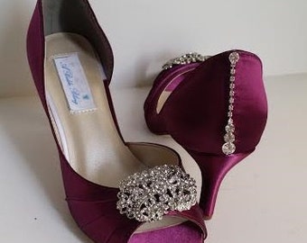 Wedding Shoes Burgundy Bridal Shoes With Sparkling Crystal Etsy