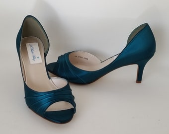 teal satin shoes