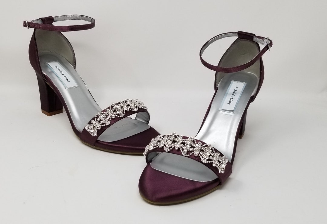 Purple Wedding Shoes Crystal Design Chunky Heels Plum Bridal Shoes ...