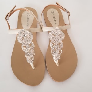 Ivory Wedding Sandals with Crystals Ivory Bridal Sandals with Crystals Ivory Wedding Shoes Destination Wedding Sandals Beach Wedding Sandals