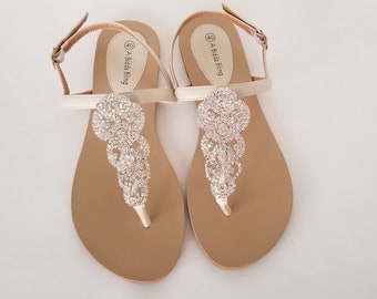 Ivory Wedding Sandals with Crystals Ivory Bridal Sandals with Crystals Ivory Wedding Shoes Destination Wedding Sandals Beach Wedding Sandals