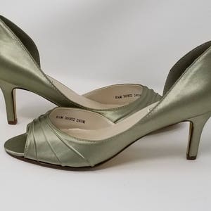 sage green satin shoes