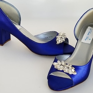 Royal Blue Bridal Shoes Block Heel Sparkling Crystal Applique - Etsy