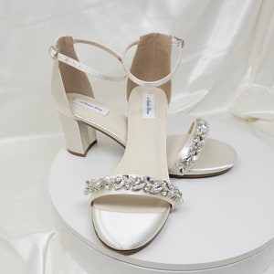 Ivory Chunky Heels Ivory Bridal Shoes Sparkling Crystal Design Ivory Block Heels Bridal Block Heel Wedding Shoes 100 COLORS Ivory Heels