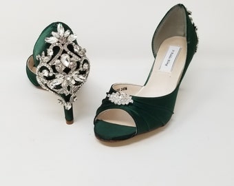 Hunter Green Bridal Shoes Hunter Green Wedding Shoes with Crystal Back Design Green Wedding Shoes PICK FROM 100 COLORS
