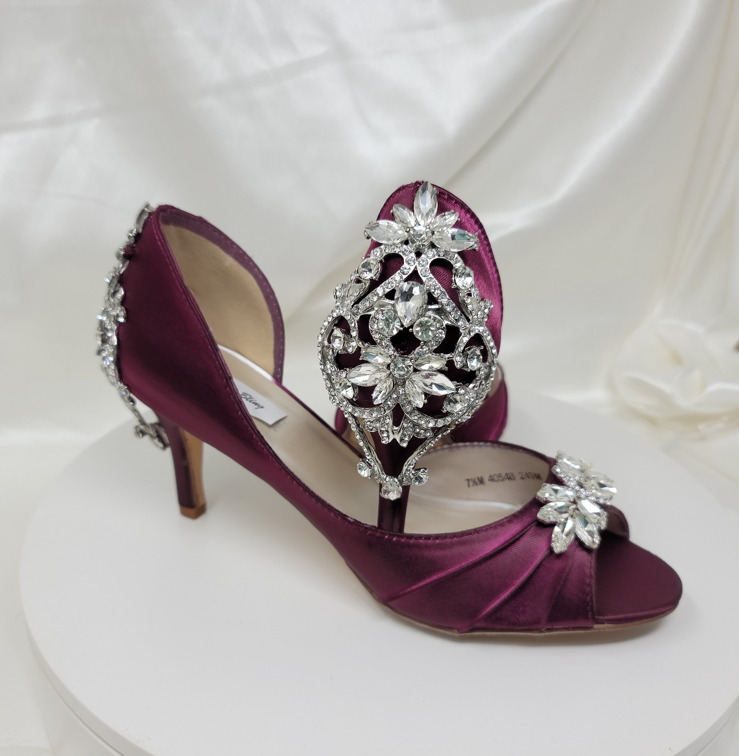 Burgundy Bridal Shoes With Front and Back Crystals 100 Color - Etsy