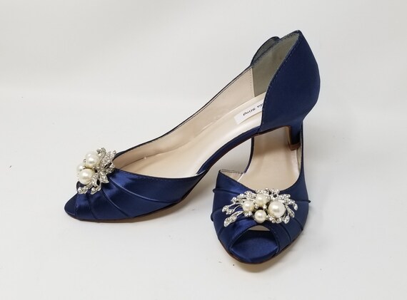 Navy Blue Bridal Shoes With Pearl and Crystal Cascade Navy - Etsy