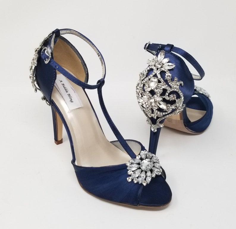 Navy Blue Wedding Shoes Bling Design Navy Blue Bridal Shoes T | Etsy