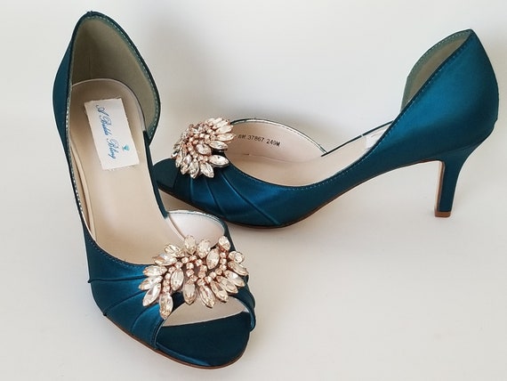 Teal Wedding Shoes Teal Bridal Shoes with Rose Gold Applique | Etsy