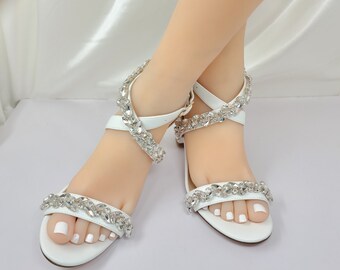 Off White Bridal Shoes Block Heel White Wedding Shoes Crystal Design Chunky Heel White Bridal Shoes Chunky Heel Vegan Shoes