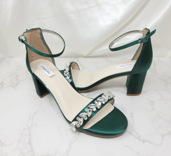 Buy Green Bridal Shoes With Crystal Trim Green Chunky Heels Green