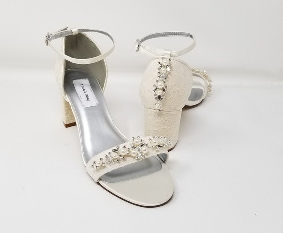 white wedding shoes chunky heel