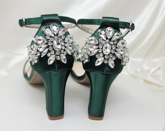 Jägergrün Brautschuhe Kristallferse Design Grün Block Heels für Braut Jägergrün Hochzeitsschuhe Brautschuhe 100 FARBEN Grün Heels