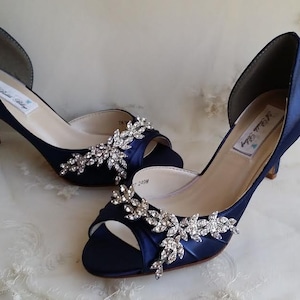 Blue Wedding Shoes Blue Bridal Shoes with Imported Crystal Design Navy Wedding Shoes Navy Bridal Shoes PICK FROM 100 COLORS