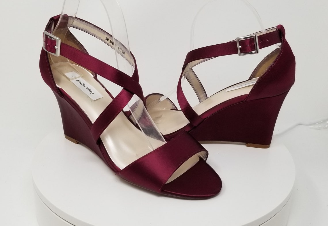 Wine Bridal Sandals Wine Wedge Wine Bridal Shoes Wine Wedding Etsy