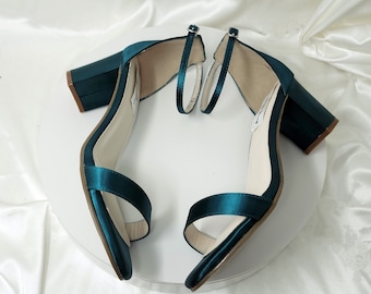 Teal Blockabsatz Hochzeitsschuhe Teal Chunky Heels Petrol Brautschuhe ÜBER 100 FARBEN Teal Brautjungfer Schuhe Teal färbbar Blockabsatz Schuhe