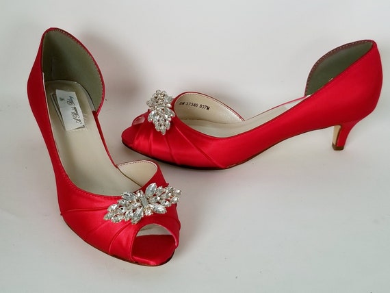 Red Wedding Shoes Rose Gold Brooch Red Bridal Shoes Red Etsy