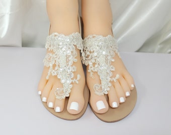 Ivory Lace Bridal Sandals Destination Wedding Sandals White Lace Wedding Sandals Beach Wedding Sandals Beach Wedding Shoes Vegan Sandals