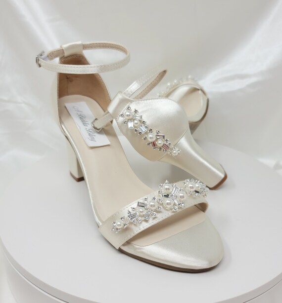 Ivory Wedding Crystal Rhinestone Heels with Embellished Vines