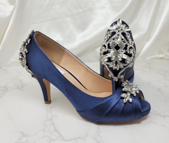 Blauwe bruiloft schoenen blauwe bruidsschoenen met - Etsy België