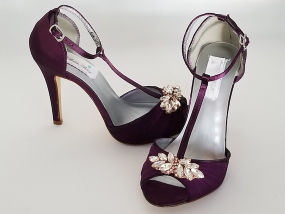 Eggplant Purple Wedding Shoes with Rose 