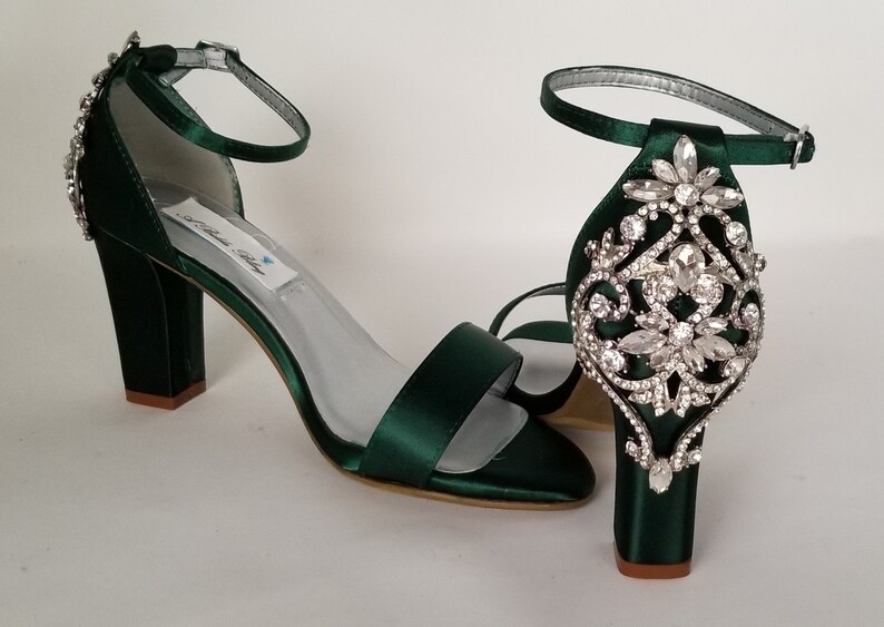 Hunter Green Bridal Shoes Chunky Heels Hunter Green