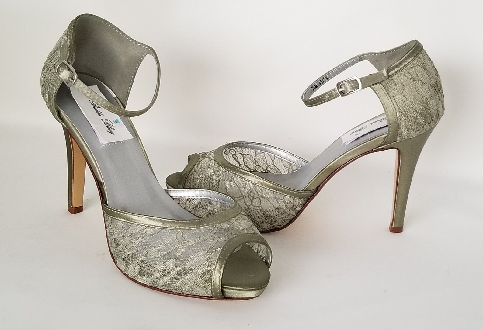 sage green satin shoes
