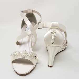 Ivory Bridal Sandals Ivory Wedge with Crystal and Pearl Design Ivory Bridal Shoes Ivory Wedding Shoes Ivory Bridal Sandals OVER 100 COLORS