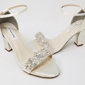Ivory Block heel wedding shoes Bling Wedding Shoes Ivory Block Heel Bridal Shoes Ivory Chunky Heels OVER 100 COLORS