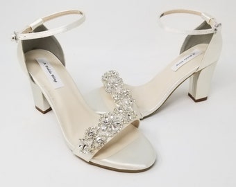 Ivory Block heel wedding shoes Bling Wedding Shoes Ivory Block Heel Bridal Shoes Ivory Chunky Heels OVER 100 COLORS