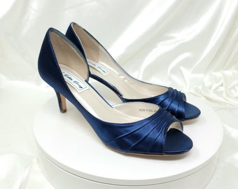 Navy Blue Wedding Shoes Navy Blue Bridal Shoes Navy Blue Bridesmaid Shoes  PICK FROM 100 COLORS Navy Blue Peep Toe Bridal Heels